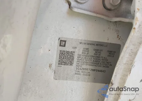 2021 Chevrolet Malibu Fwd Ls из США, поврежденный, VIN 1G1ZB5ST2MF044843